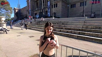 Outdoor sex adventure in Barcelona with a stepbrother and a doll